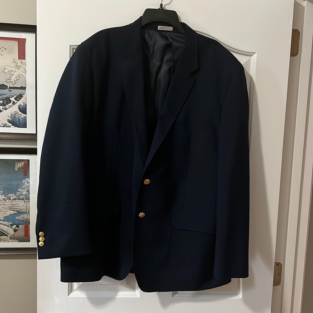 Louis Martin polyester wool blend navy blazer size 48R - Picture 2 of 5
